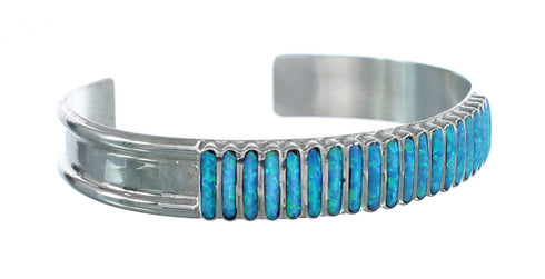 Blue Opal Inlay Sterling Silver Zuni Indian Cuff Bracelet AX123912